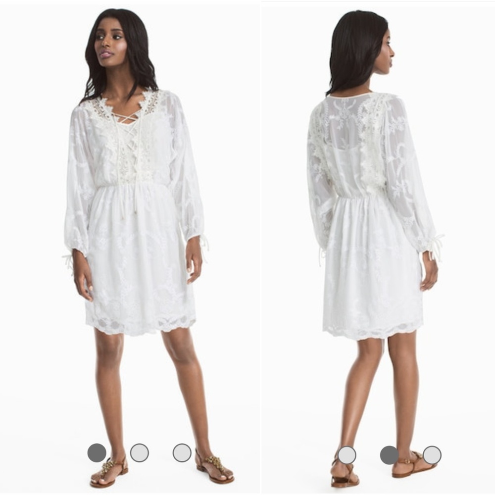 WHBM‎ Embroidered Lace Up White Dress